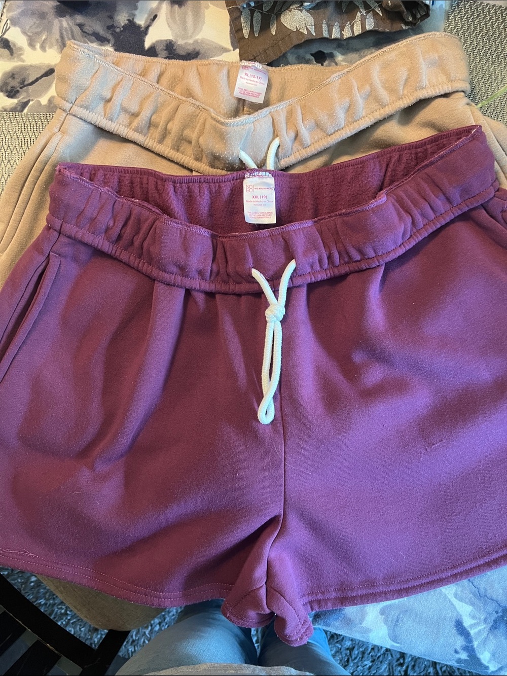 No Boundaries Plum and Tan Drawstring Relaxed Athletic Shorts